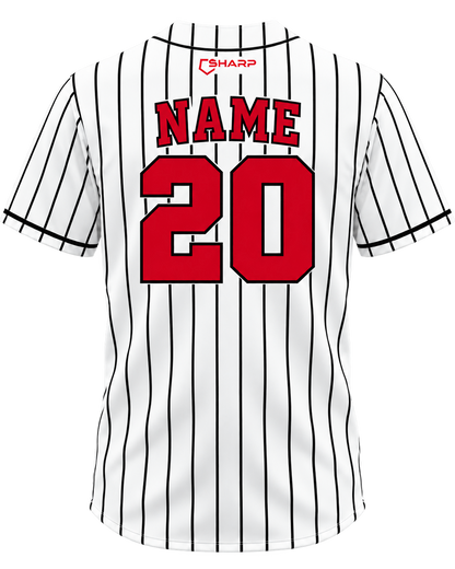 Patterson customizable fan jersey in white pinstripes back view