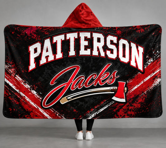 Patterson Jacks hooded blanket in red black and white