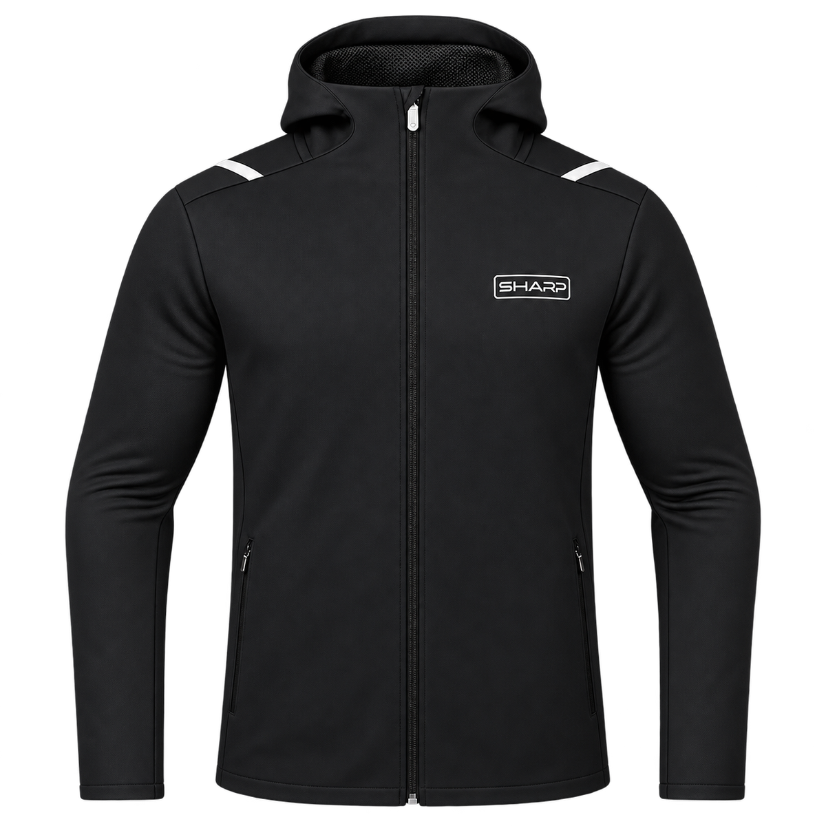 Black Sharp Athletics Performance Track Jacket — transparent HD front product view