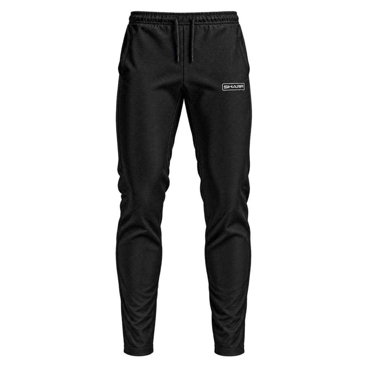 Black Sharp Athletics Performance Track Pants — transparent HD front product view