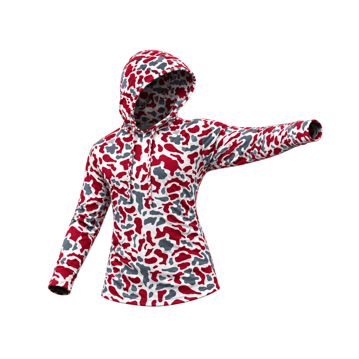 Strike Camo Performance Hoodie — Outlaw posed view — transparent square