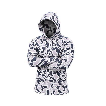 Strike Camo Performance Hoodie — Phantom posed view — transparent square