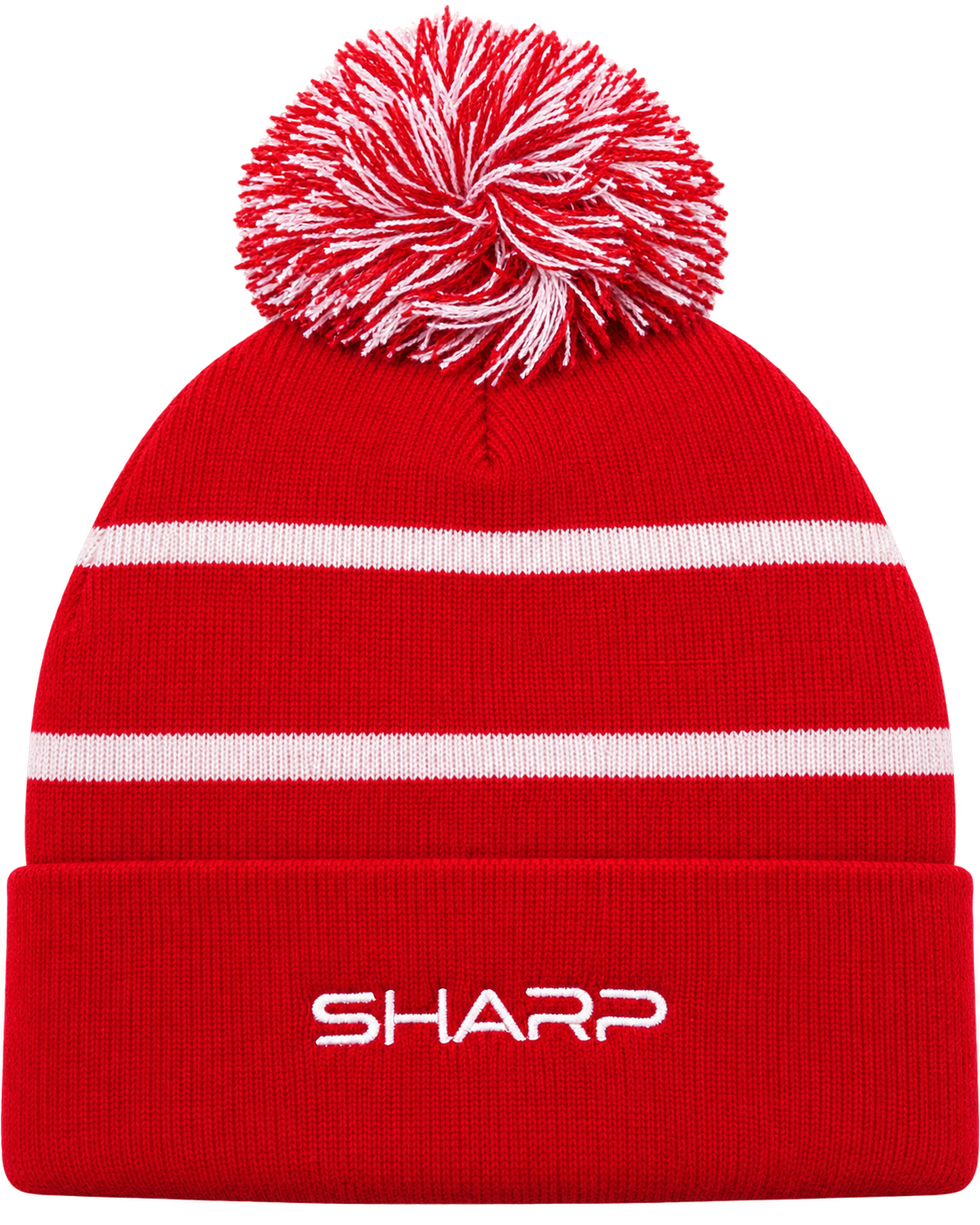 Westside Braves red and white pom beanie back