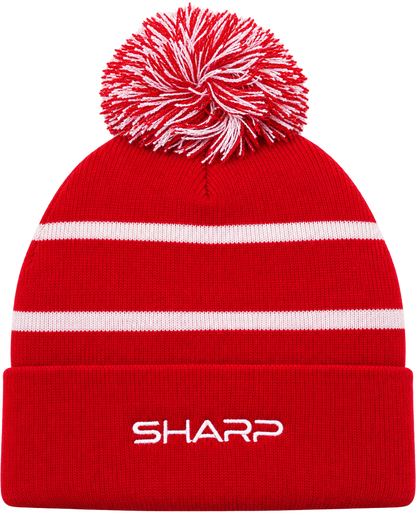 Westside Braves red and white pom beanie back